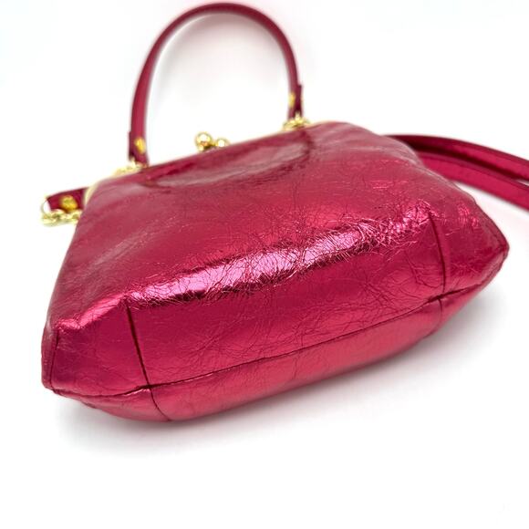 HOBO Alba Crossbody Purse Strawberry Fields Metallic Pink Leather Gold Kiss Lock - Picture 5 of 10